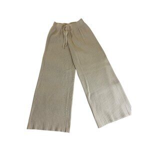 Listiele Women's Beige Thick Heavy Ribbed Sweat Pants - Large